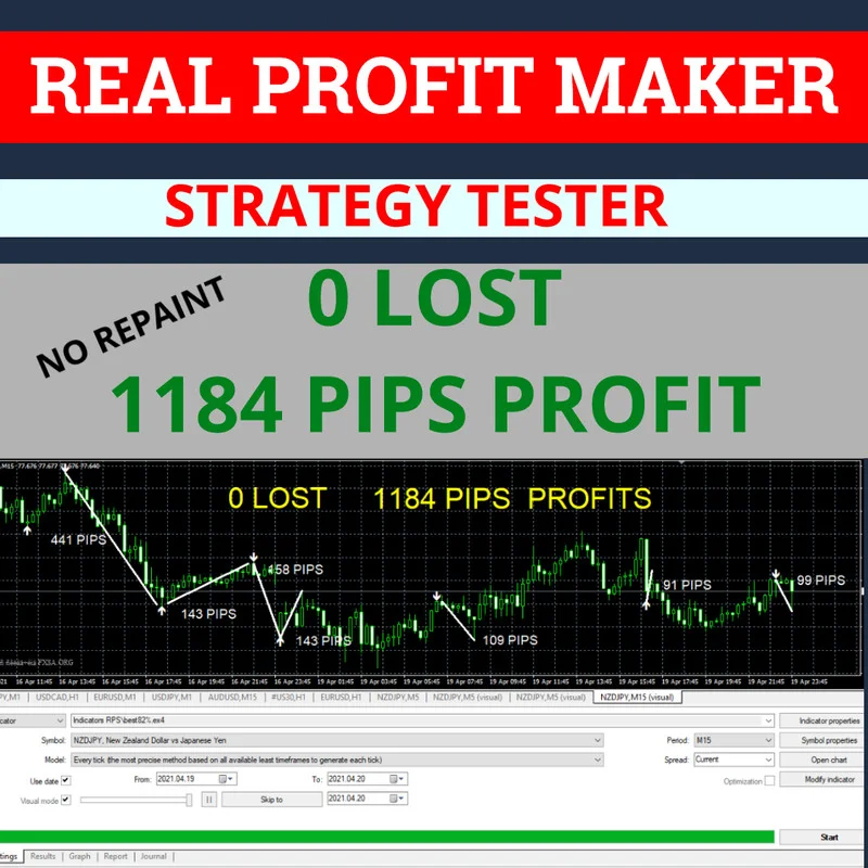 Results panel of the real profit maker system strategy