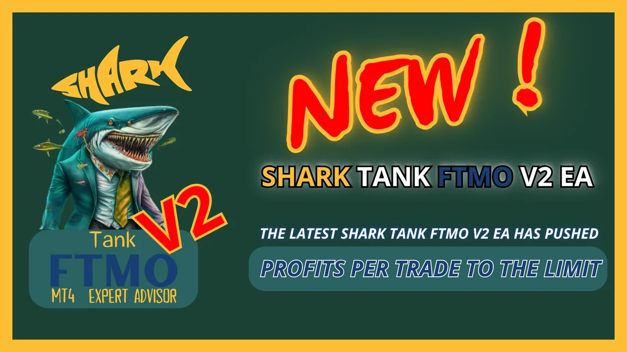 Shark Tank FTMO EA H1 chart with an open trade