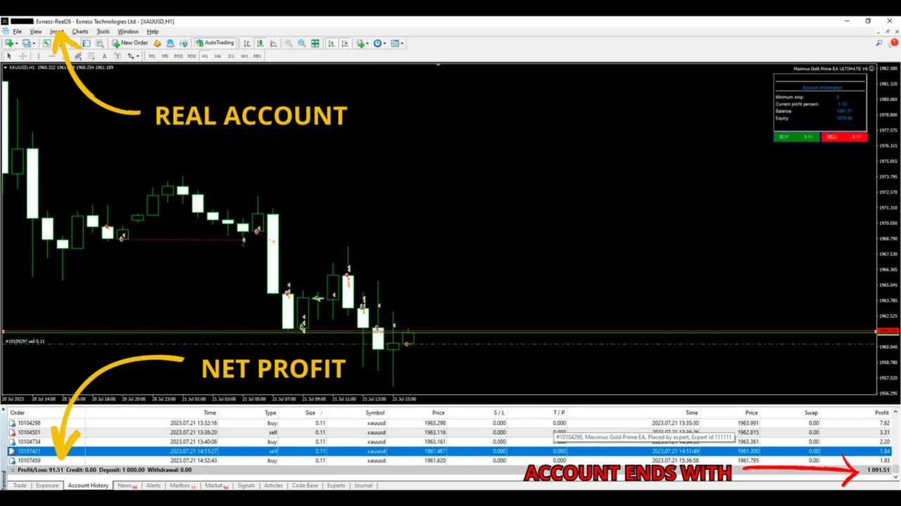 Maximus Gold Prime EA net profits on the smaller account