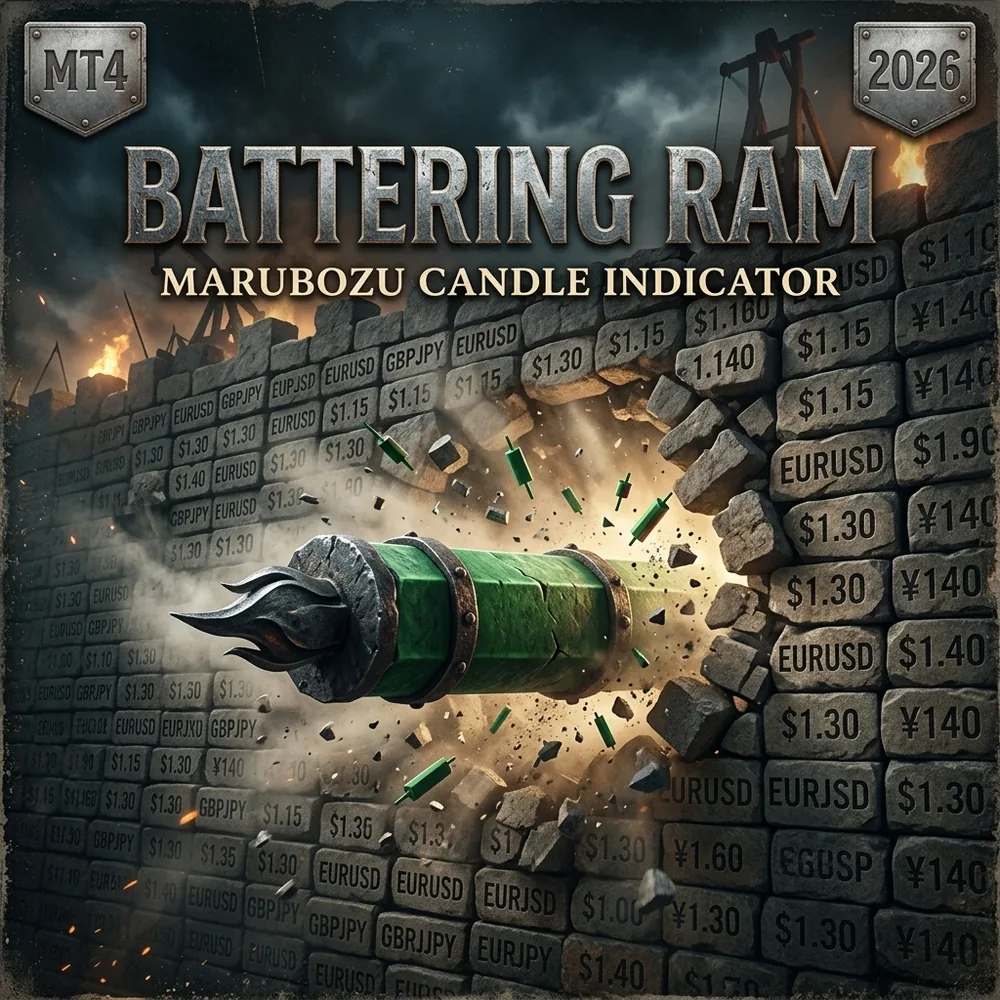 Battering Ram marubozu candle indicator MT4 with a full body breakout candle and a non repainting arrow