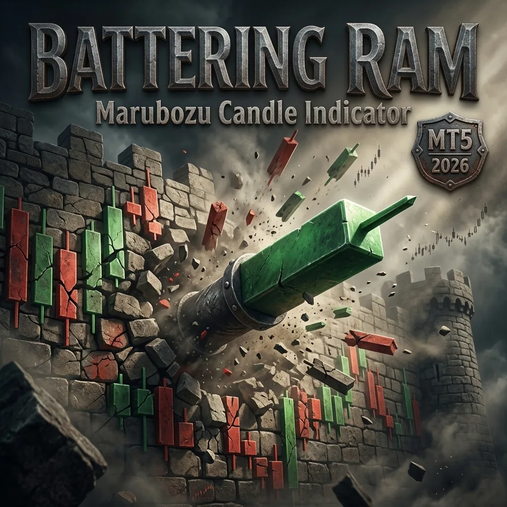 Battering Ram marubozu candle indicator MT5 with a full body breakout candle and a non repainting arrow