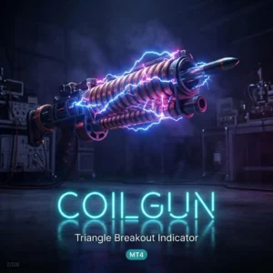 Coilgun triangle breakout MT4 indicator cover with a non repainting arrow