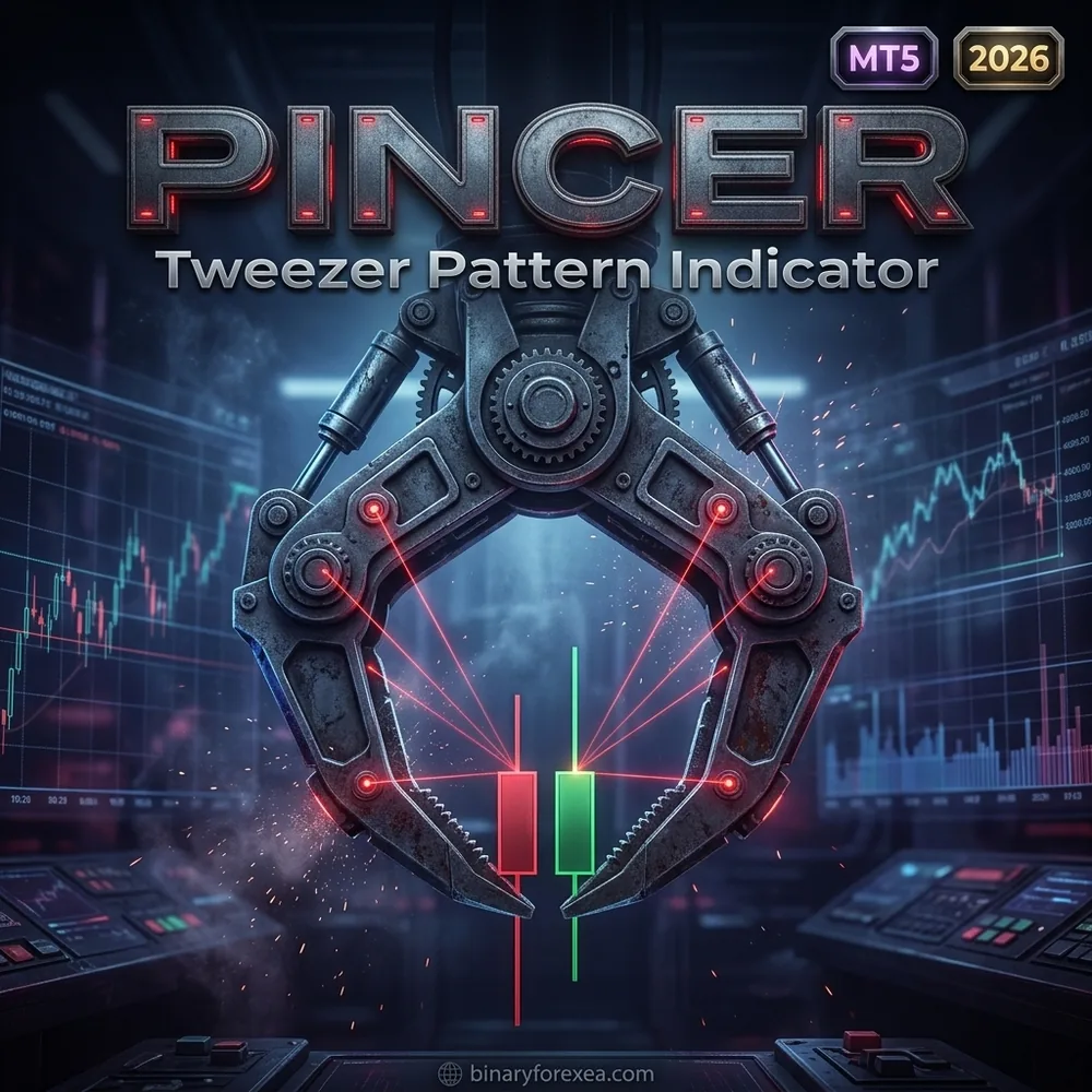Pincer tweezer pattern indicator MT5 with a tweezer top at a fresh extreme and a non repainting arrow