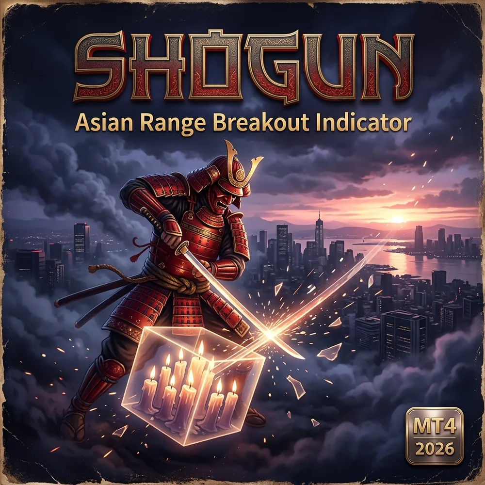 Shogun asian range breakout MT4 indicator with the night box drawn and a non repainting break arrow