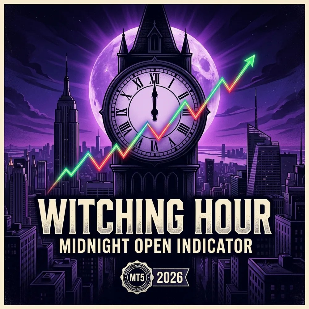 Witching Hour midnight open MT5 indicator with the midnight line and a non repainting arrow