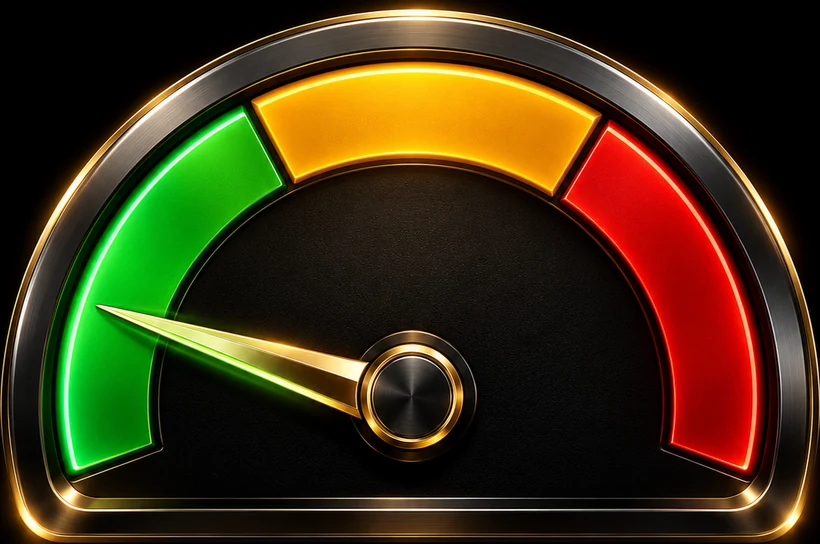 Gauge pointing deep into the green zone, one percent drawdown